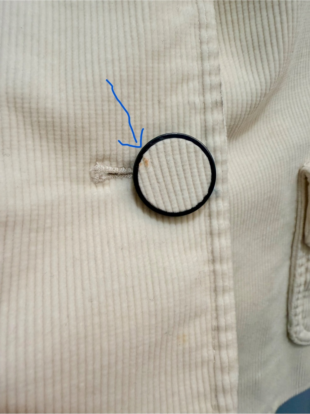 Talbots Vintage Style Ivory Corduroy Button Front Jacket Blue Damask Lining Sz 8 - Picture 10 of 11